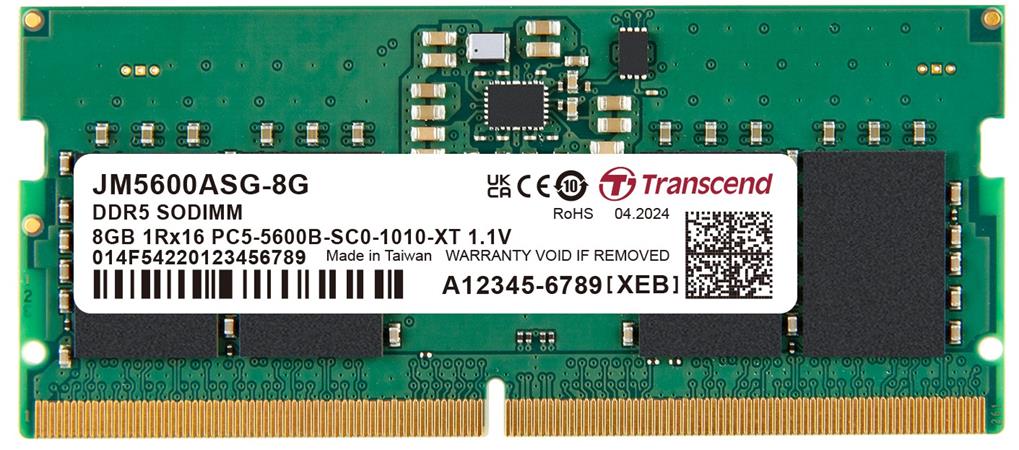 Transcend paměť 8GB JMDDR5 5600 SO-DIMM 1Rx16 1Gx16 CL46 1.1V JM5600ASG-8G