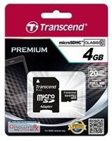 Transcend Premium - Paměťová karta flash (adaptér microSDHC - SD zahrnuto) - 4 GB - Class 10 - 133x TS4GUSDHC10