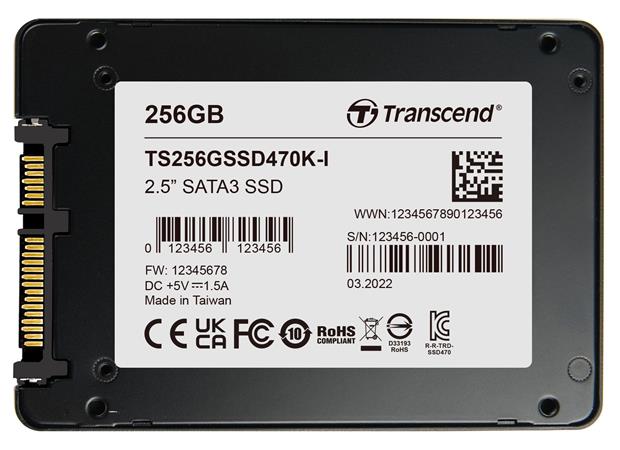 TRANSCEND SSD470K-I 256GB Industrial (3K P/E) SSD disk 2.5" SATA3, 3D TLC, Aluminium case, 560MB/s R, 52 TS256GSSD470K-I