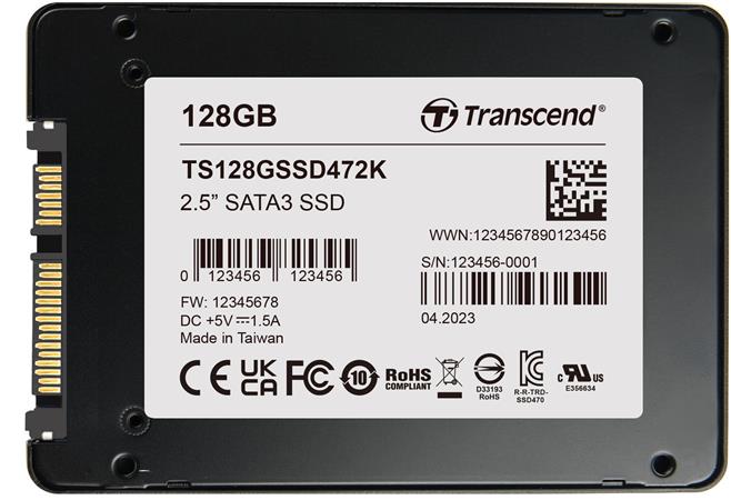 TRANSCEND SSD472K-VS1 256GB Industrial (3K P/E) SSD disk 2.5" SATA3, 3D TLC, BiCS5, 560MB/s R, 500 MB/ TS256GSSD472K-VS1