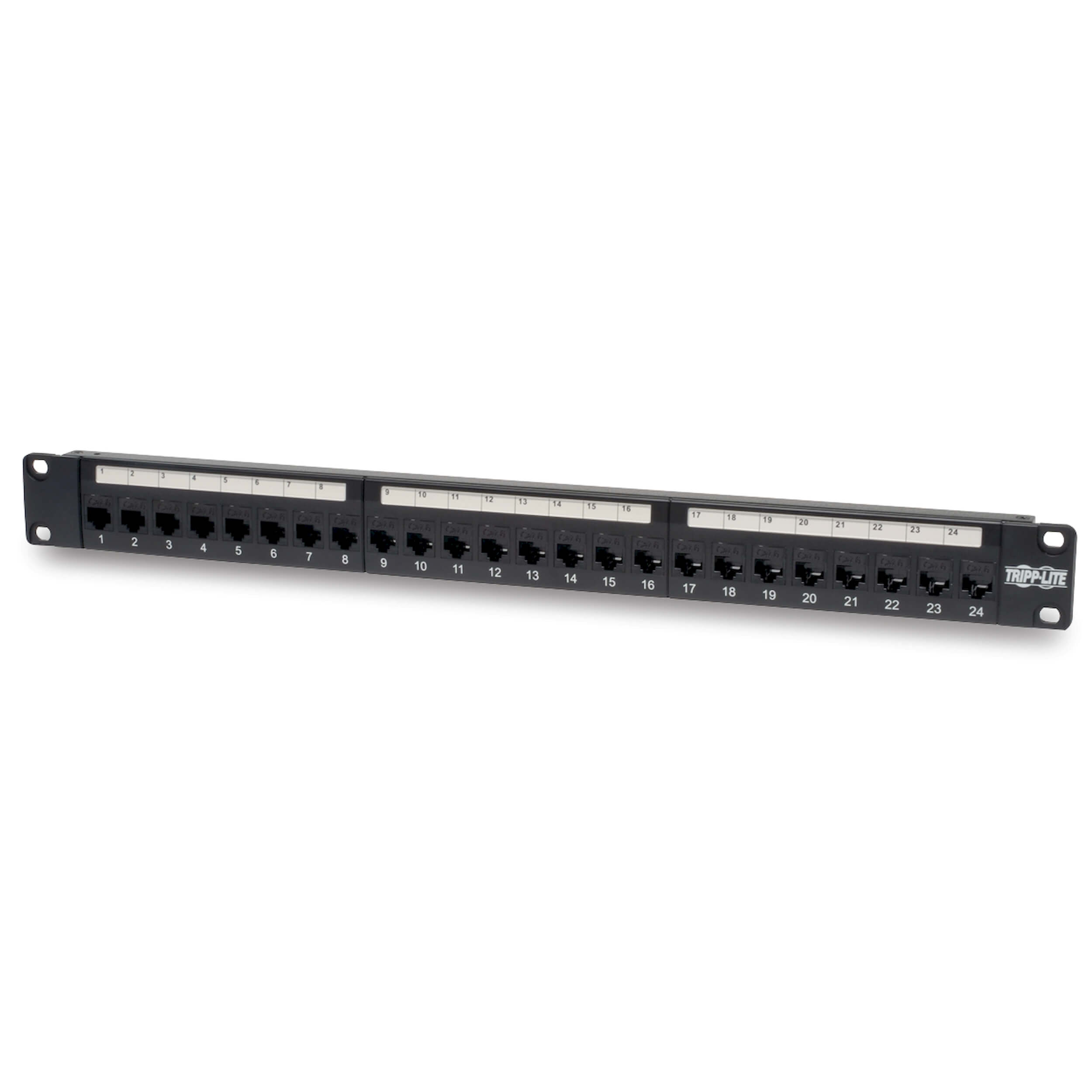 Tripplite Patch panel průchozí pro montáž do racku 1U, 24x Cat6/Cat5, RJ45 Ethernet N254-024