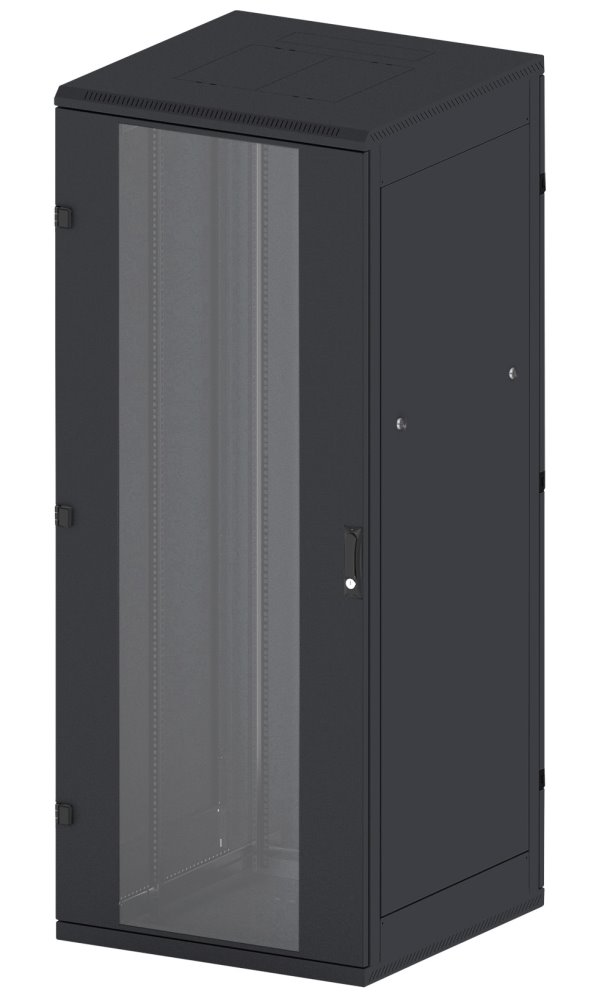 Triton 19" rozvaděč stojanový 47U/600x600, typ RT, nosnost 1200kg, skleněné dveře, RAL9005, černý RTA-47-A66-BAX-A1
