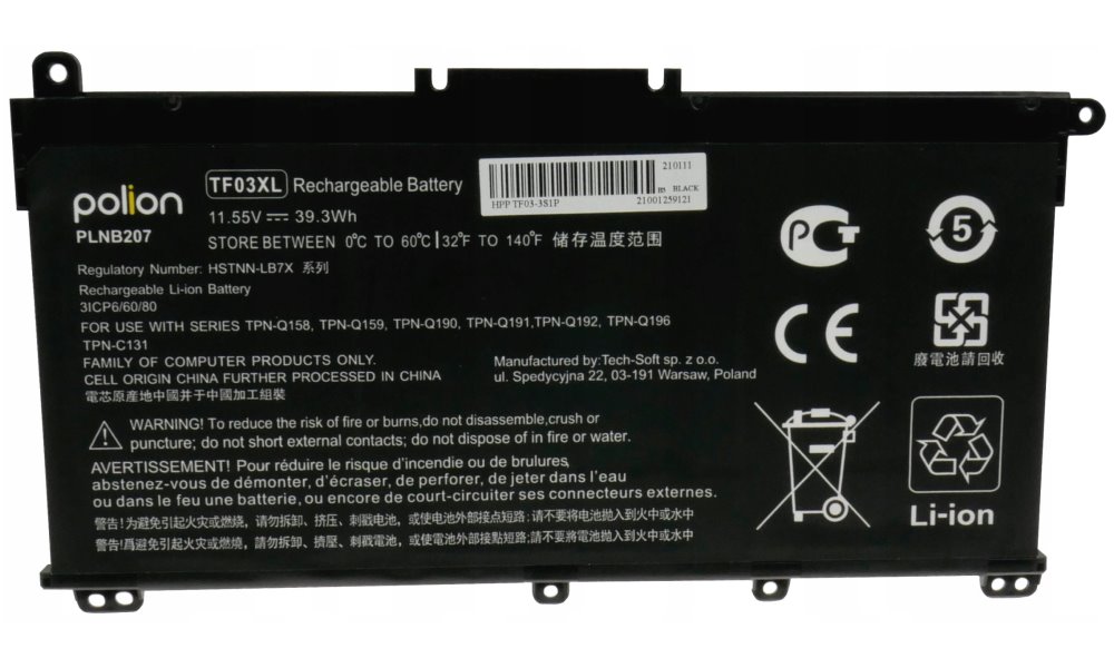 TRX Baterie Polion TF03XL/ 3400mAh/ 39Wh/ pro HP Pavilion 14-BF 15-CC 17-AR/ neoriginální TRX-PLNB207