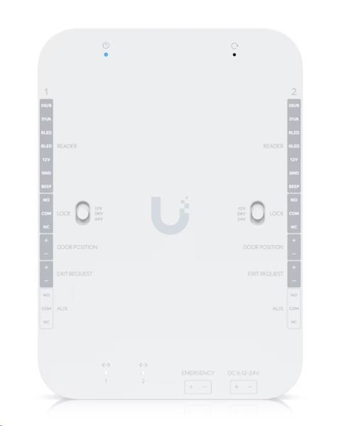 Ubiquiti DC-powered hub that supports Wiegand and OSDP readers and provides entry and exit control for UA-Retrofit-Hub-2