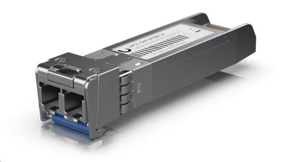 Ubiquiti SFP28 transceiver that supports 25G connections up to 10 km using single-mode fiber with a dup UACC-OM-SFP28-LR