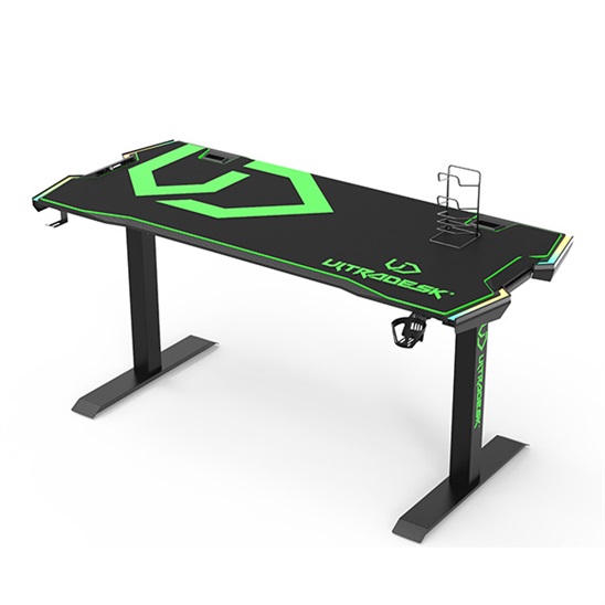 ULTRADESK Herný stôl FORCE - zelený, 166x70 cm, 76.5 cm, s XXL podložkou pod myš, držiak slúchadiel UDESK-FO-GR