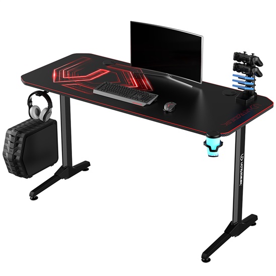 ULTRADESK Herný stôl FRAG - RED, 140x66 cm, 76 cm, s XXL podložkou pod myš, s ultradesk BEAM, držia UDESK-FG-RD