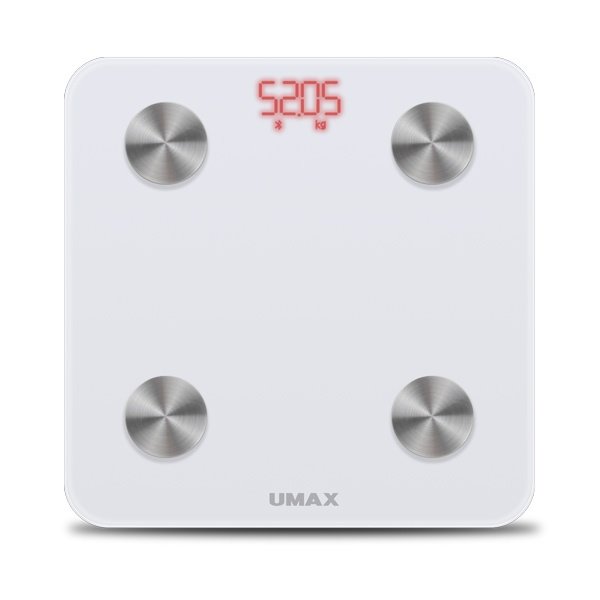 UMAX chytrá váha Smart Scale US20M/ 0,2 – 150 kg/ Bluetooth 4.0/ 6 tělesných parametrů/ čeština/ bílá UB605