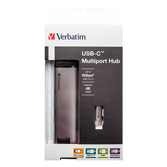 USB (3.1) hub 5-port, 49141, šedá, dĺžka kábla 15cm, Verbatim, adaptér USB C na USB C, 1x USB A, HD