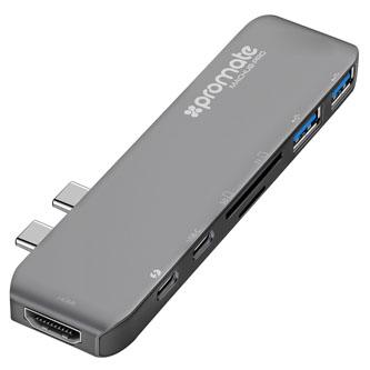 USB (3.1), USB typ C hub 7-port, MacHub-Pro, šedý, Promate, USB 3.1, USB 3.0, Thunderbolt 3,TF, SD, HUBMACHUBPROGY