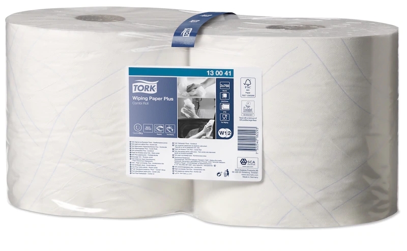 Utierka Tork Plus W1, W2 v miniroli, papírová, bílá, 2ks, 750 útržků 130041