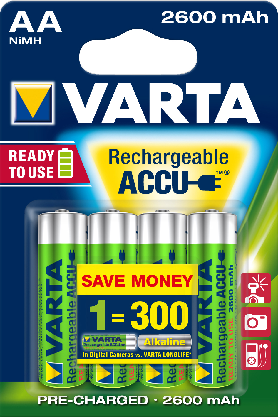 Varta Rechargeable Accu 4 AA 2600mAh R2U VAR 5716 4x