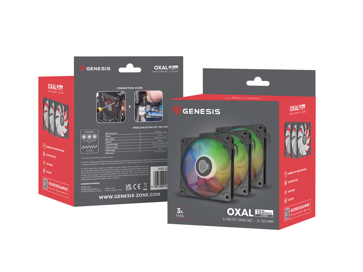 Ventiátor Genesis OXAL 120 ARGB, 3-Pack, černý NGF-2265