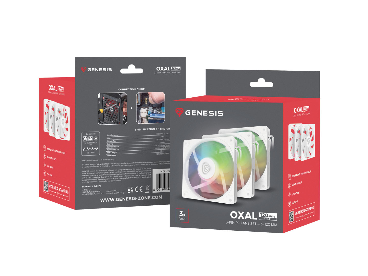 Ventilátor Genesis OXAL 120 ARGB, 3-Pack, Bílý NGF-2266