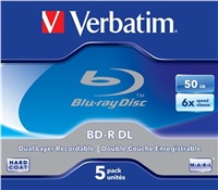 Verbatim BD-R, Dual Layer 50GB, jewel box, 43748, 6x, 5-pack, pre archiváciu dát