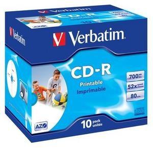Verbatim CD-R, 43325, DataLife PLUS, 10-pack, 700MB, Super Azo, 52x, 80min., 12cm, Wide Printable,