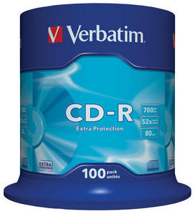 Verbatim CD-R, 43411, DataLife, 100-pack, 700MB, Extra Protection, 52x, 80min., 12cm, bez možnosti