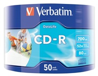 VERBATIM CD-R (50-pack)Spindle/Extra Protection Datalife Inkjet Printable Wrap /52x/700MB WRAP 43794