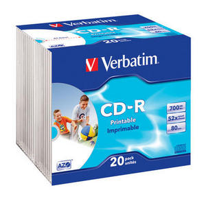 Verbatim - CD-R 700MB 52x Printable Slim Box 20ks 43424
