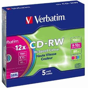 Verbatim CD-RW, 43167, DataLife PLUS, 5-pack, 700MB, Serl, 8-12x, 80min., 12cm, Color, bez možnosti