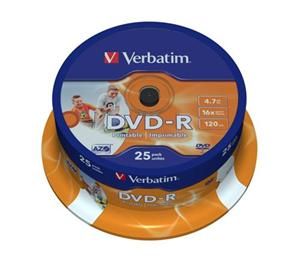 VERBATIM DVD-R(25-Pack)Spindle/Inkjet Printable/16x/4.7GB 43538