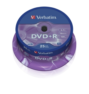 Verbatim DVD+R, 43500, DataLife PLUS, 25-pack, 4.7GB, 16x, 12cm, General, Advanced Azo+, cake box,