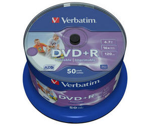 Verbatim DVD+R, 43512, DataLife PLUS, 50-pack, 4.7GB, 16x, 12cm, Professional, Advanced Azo+, cake