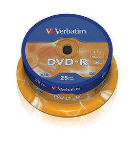 Verbatim DVD-R, 43522, DataLife PLUS, 25-pack, 4.7GB, 16x, 12cm, General, Advanced Azo+, cake box,