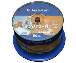 Verbatim DVD-R, 43533, DataLife PLUS, 50-pack, 4.7GB, 16x, 12cm, General, Advanced Azo+, cake box,