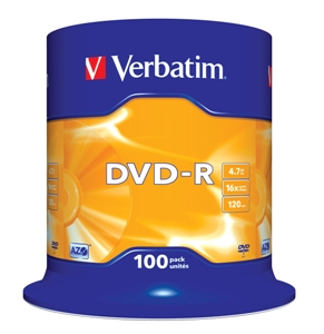 Verbatim DVD-R, 43549, DataLife PLUS, 100-pack, 4.7GB, 16x, 12cm, General, Advanced Azo+, cake box,