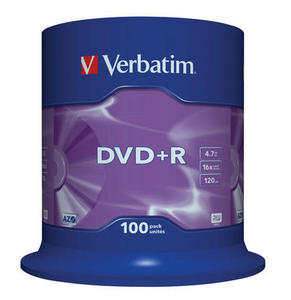 Verbatim DVD+R, 43551, DataLife PLUS, 100-pack, 4.7GB, 16x, 12cm, General, Advanced Azo+, cake box,