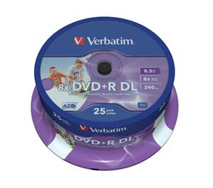 Verbatim DVD+R, 43667, DataLife PLUS, 25-pack, 8.5GB, 8x, 12cm, General, Double Layer, cake box, Wi