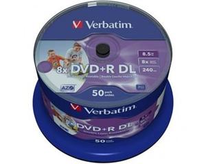Verbatim DVD+R, 43703, Double Layer, 50-pack, 8.5GB, 8X, 12cm, General, Wide Inkjet Printable, cake