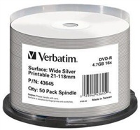 Verbatim DVD-R, DataLife PLUS, 50-pack, 4.7GB, 16X, 12cm, General, Standard, cake box, Wide Printab 43645