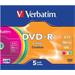 Verbatim DVD-R, Slim, Colour, 16x, 4.7GB, 5-pack