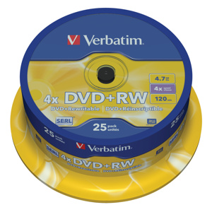 Verbatim DVD+RW, 43489, DataLife PLUS, 25-pack, 4.7GB, 4x, 12cm, General, Standard, bez možnosti po