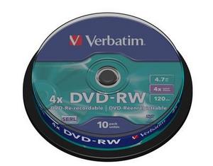Verbatim DVD-RW, 43552, DataLife PLUS, 10-pack, 4.7GB, 4x, 12cm, General, Serl, cake box, Scratch R
