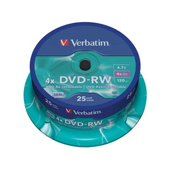 Verbatim DVD-RW, 43639, DataLife PLUS, 25-pack, 4.7GB, 4x, 12cm, General, Serl, bez možnosti potisk