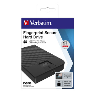 Verbatim externý pevný disk, Fingerprint Secure HDD, 2.5", USB 3.1 Gen (3.0), 2TB, 53651, čier