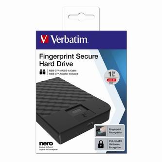 Verbatim externý pevný disk, Fingerprint Secure HDD, 2.5", USB 3.0 (3.2 Gen 1), 1TB, 53650, čierny,