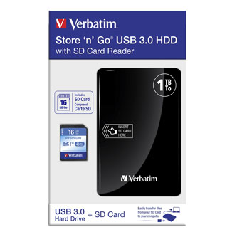 Verbatim externý pevný disk s integrovanou čítačkou pamäť. kariet, Store N Go, 2.5", USB 3.0 (3.2 G 53421