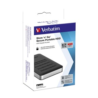 Verbatim externý pevný disk, Store N Go Secure Portable, 2.5", USB 3.0 (3.2 Gen 1), 1TB, 53401, čie
