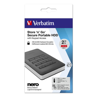 Verbatim externý pevný disk, Store N Go Secure Portable, 2.5", USB 3.0 (3.2 Gen 1), 2TB, 53403, čie