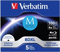 Verbatim MDISC, Lifetime archival BDXL, 100GB, jewel, 43834, 4x, 5-pack