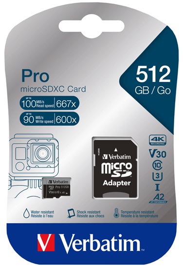 Verbatim Pro microSDXC 512GB V30 U3 023942470465