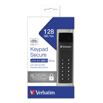 Verbatim USB flash disk, 3.0 / 3.1 Gen 1, 128GB, Keypad Secure, čierny, 49432, 256bitové hardwarové