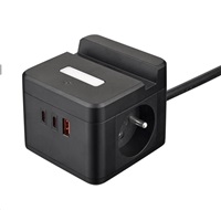 Viking síťový adaptér YC23H, 2x 230 V, 1x USB-A, 2x USB-C, dotykové světlo, funkce stojánku, černá VYC23HB