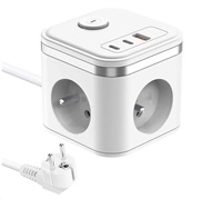 Viking síťový adaptér YC33, 3x 230 V, 1x USB-A, 2x USB-C, tlačítko ON/OFF, délka 1,4 m, bílá VYC33W