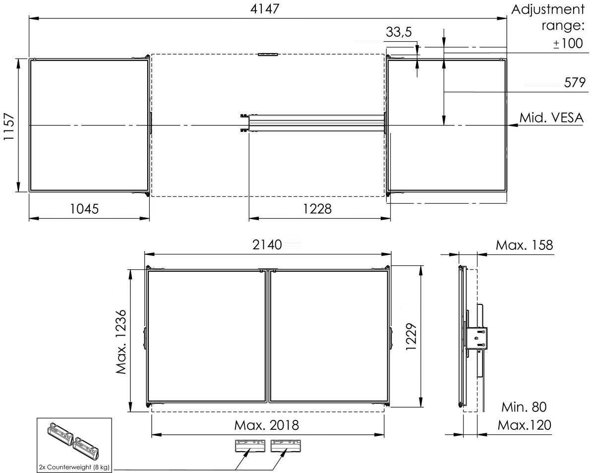 Vogel's RISE WBS86M keramické tabule se závěsy pro 86" obrazovky na stojanech RISE 5xxx