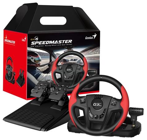 Volant Genius GX Gaming SpeedMaster, volant s pedálami a radiacou pákou, 13tl., USB, červeno-čierny 31620003400